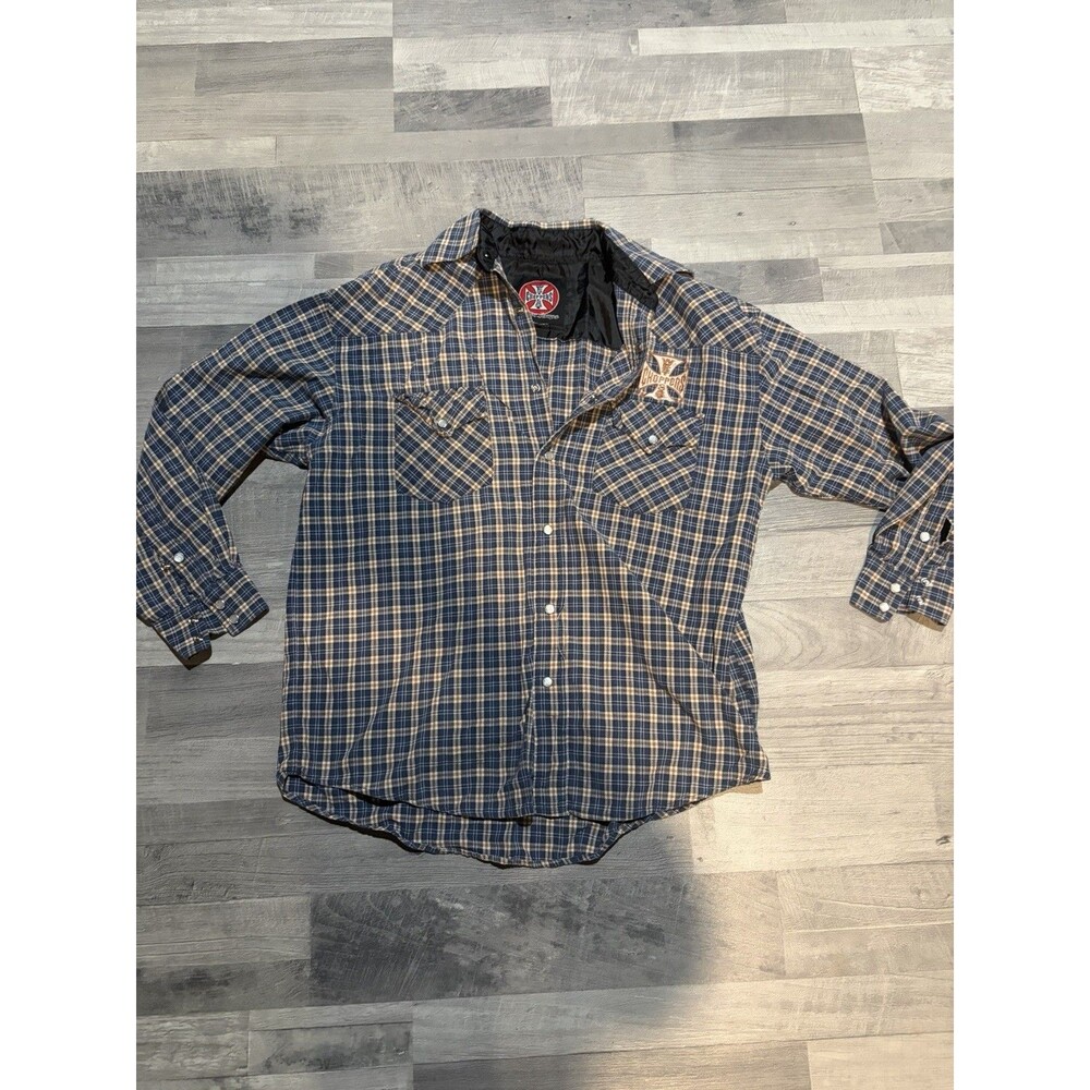 Vintage West Coast Choppers Jesse James Pearl Snap Plaid Shirt Mens M